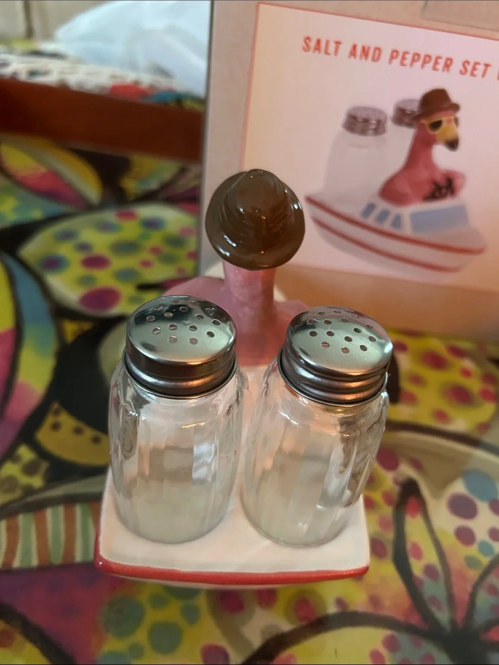 Pink Flamingo Salt & Pepper Set with Boat Holder